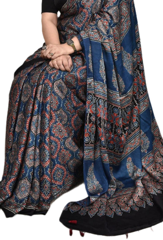 Ajrakh Modal Silk Saree Digital Printed