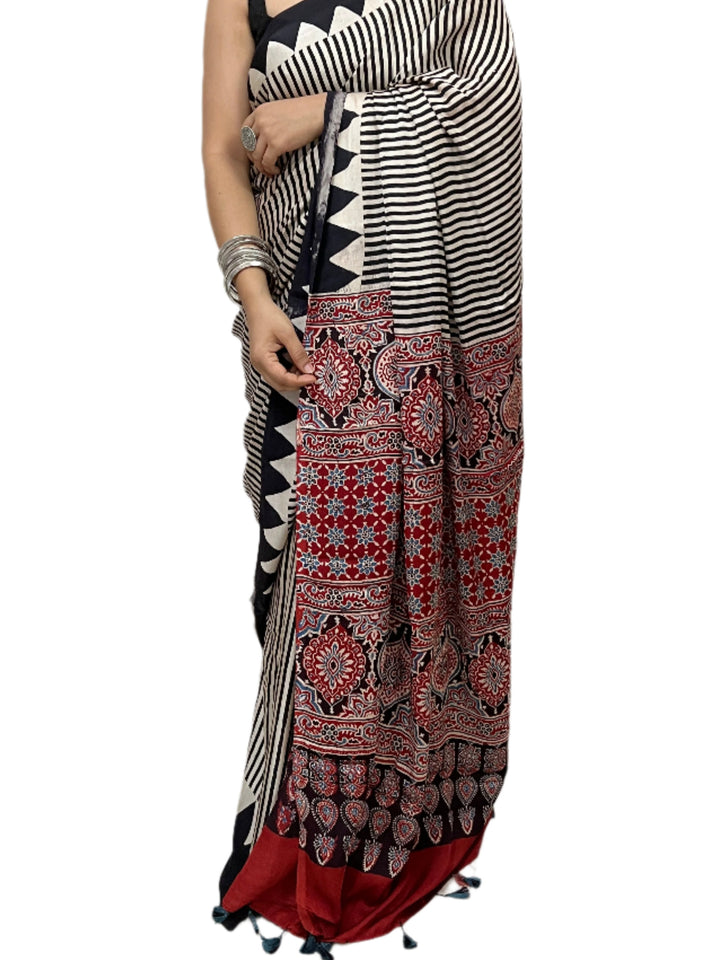 Ajrakh Modal Silk Saree Digital Printed