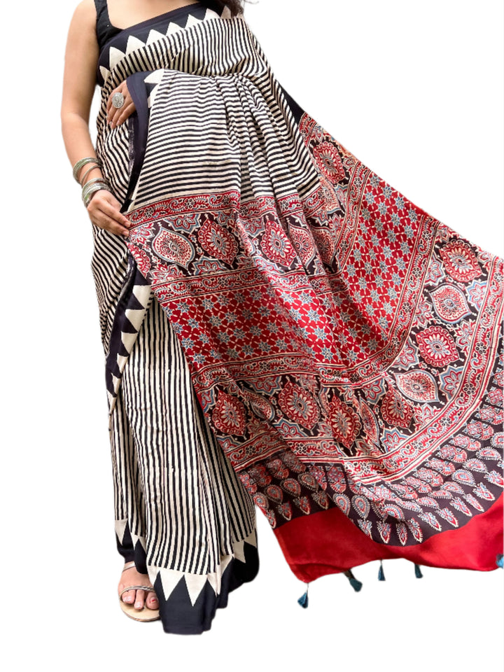 Ajrakh Modal Silk Saree Digital Printed