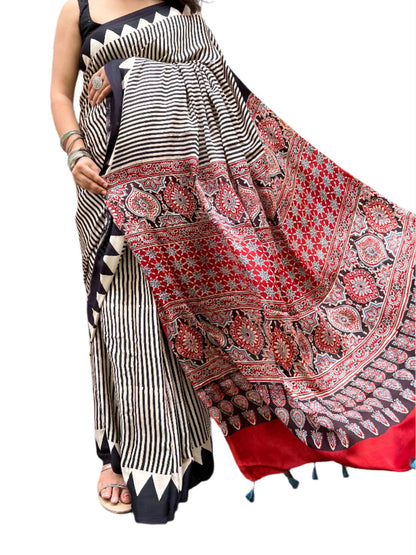 Ajrakh Modal Silk Saree Digital Printed