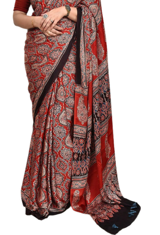 Ajrakh Modal Silk Saree Digital Printed