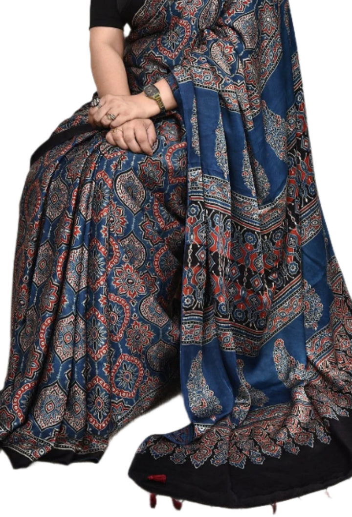 Ajrakh Modal Silk Saree Digital Printed