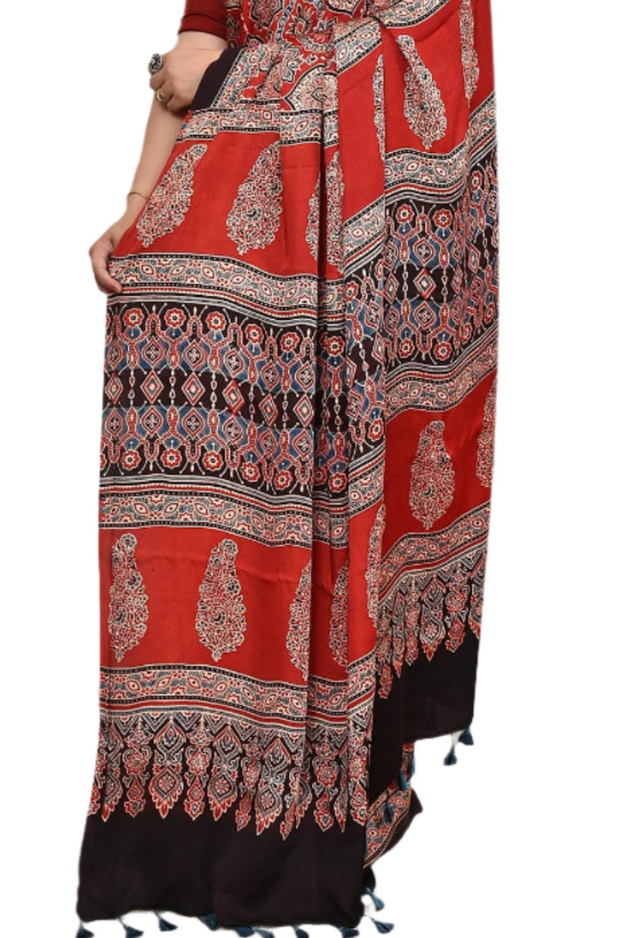 Ajrakh Modal Silk Saree Digital Printed