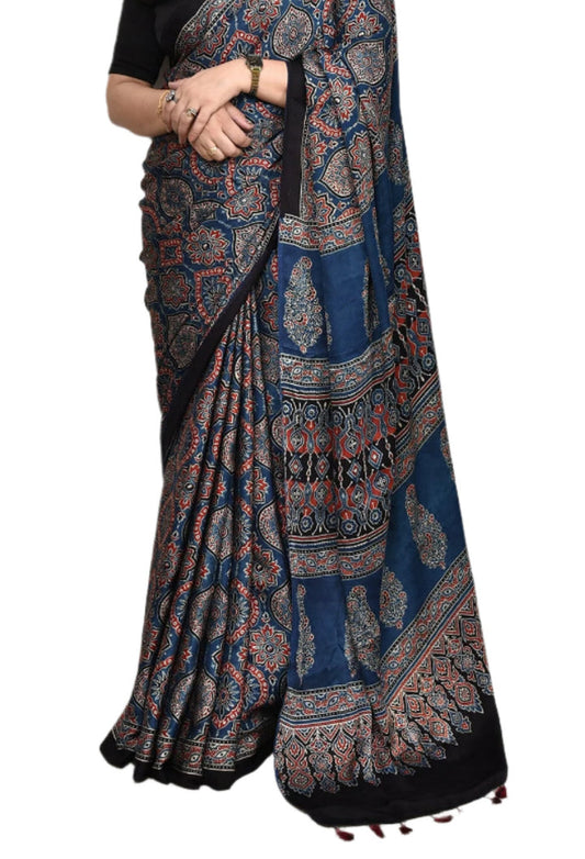 Ajrakh Modal Silk Saree Digital Printed