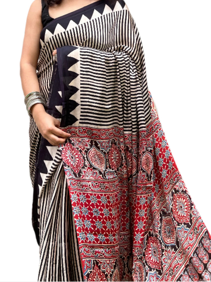Ajrakh Modal Silk Saree Digital Printed